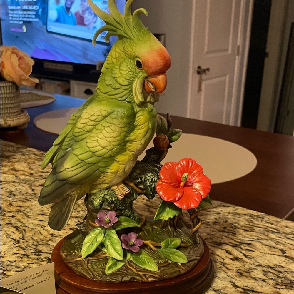Colorful Parrot Figurine with Flowers With Box